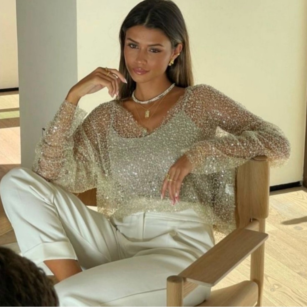 ZARA Sheer Gold top